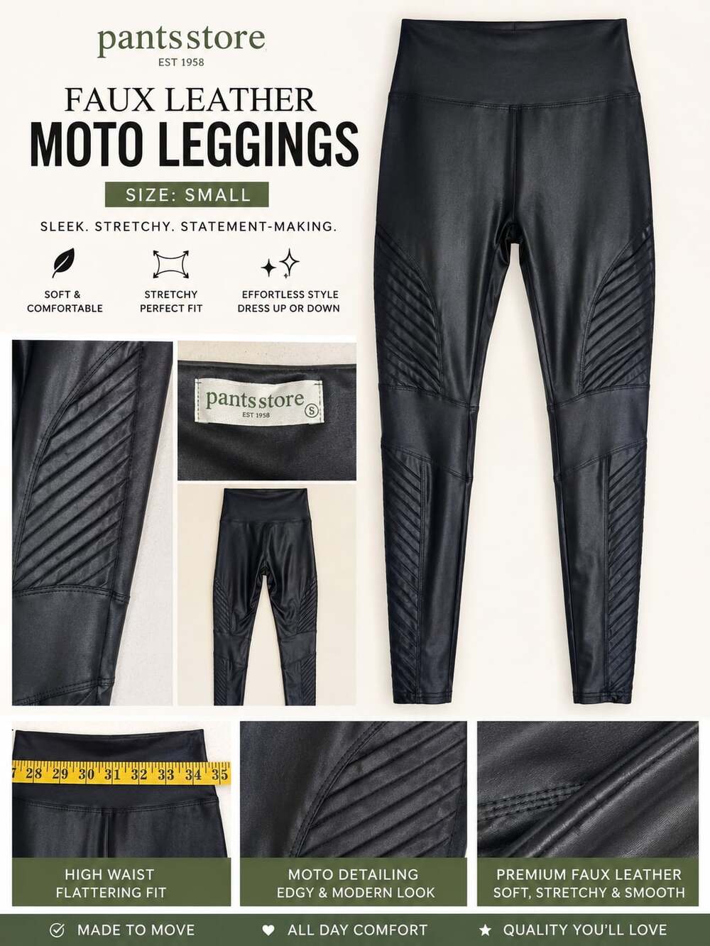Pants Store Faux Leather Moto Leggings Size Small